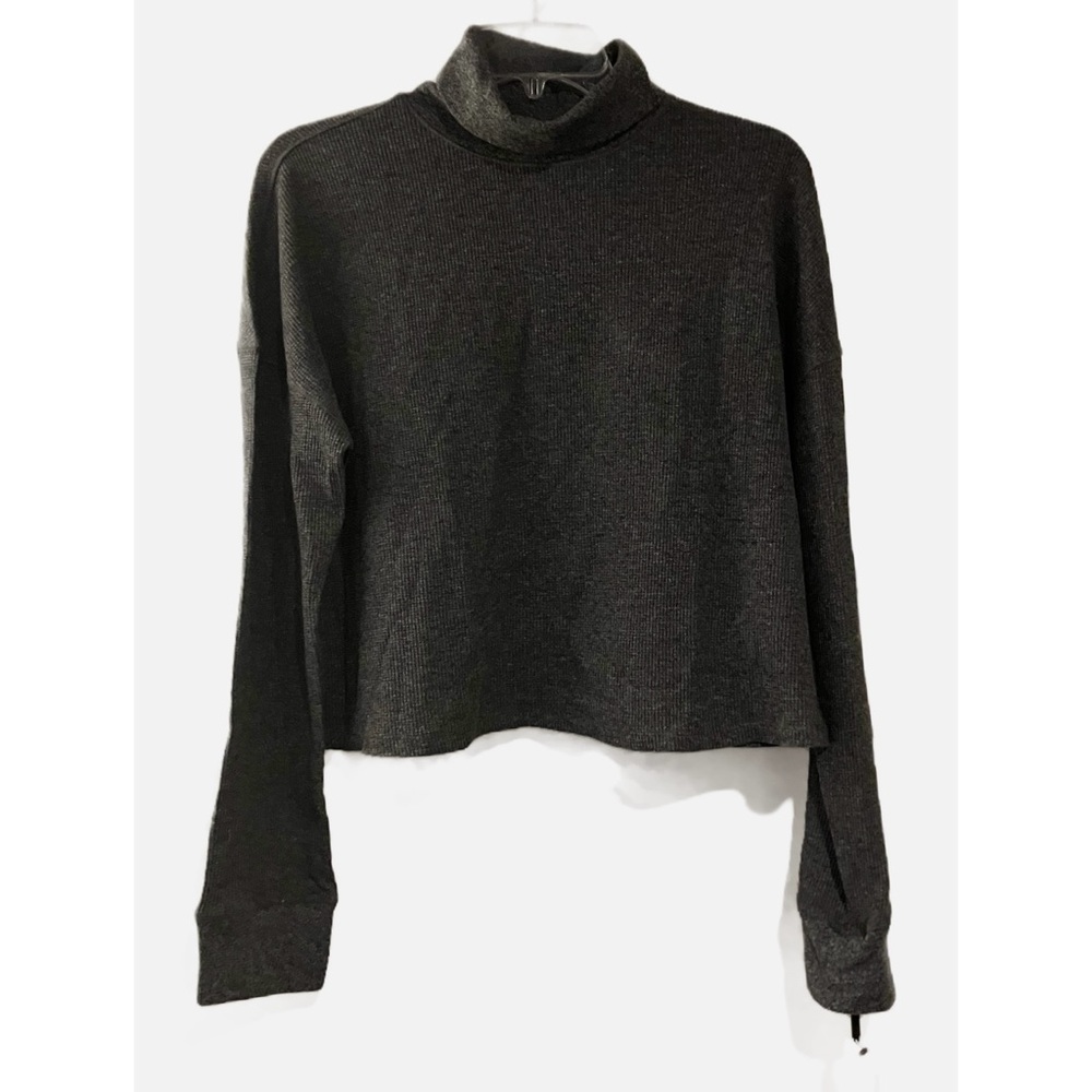 Calvin Klein slate gray turtleneck pullover cropped sweater